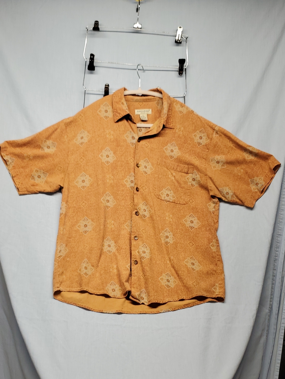 Men's Short Sleeve Printed Button Up Shirt Mustard #202